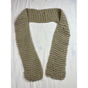Handmade Chunky Knit Scarf Tan Beige Oatmeal Garter Stitch Winter Accessory